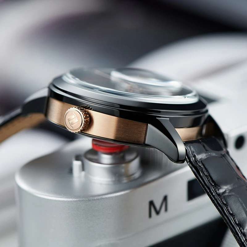 OBLVLO Luxury Retro 45mm Dial Skeleton Automatic Watches For Men Calfskin Strap Mineral Crystal Waterproof Mechanical Watch VM - Image 3