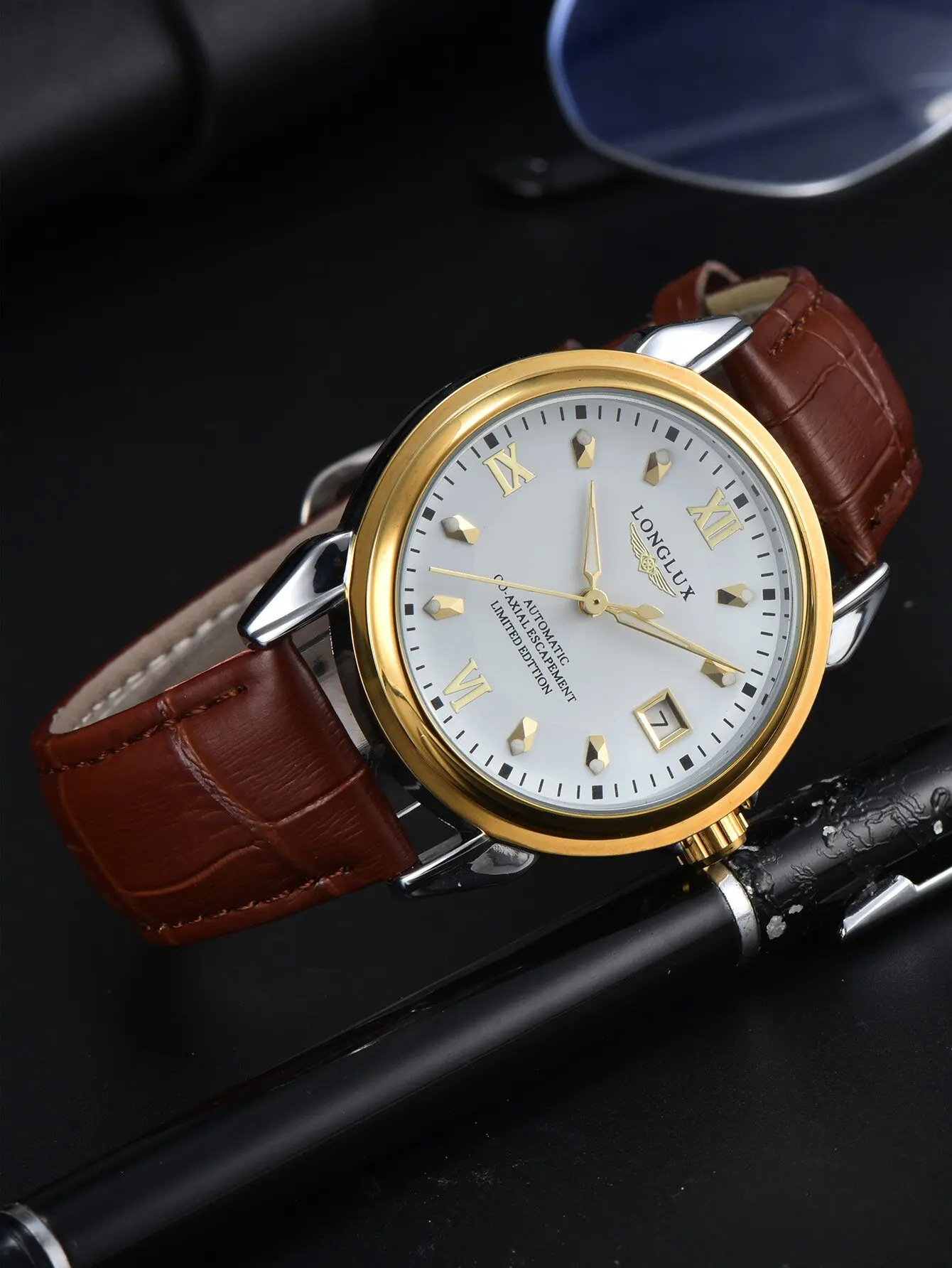 Men automatic watch date simple mechanical watches waterproof leather mens watch boyfriend gift - Image 2