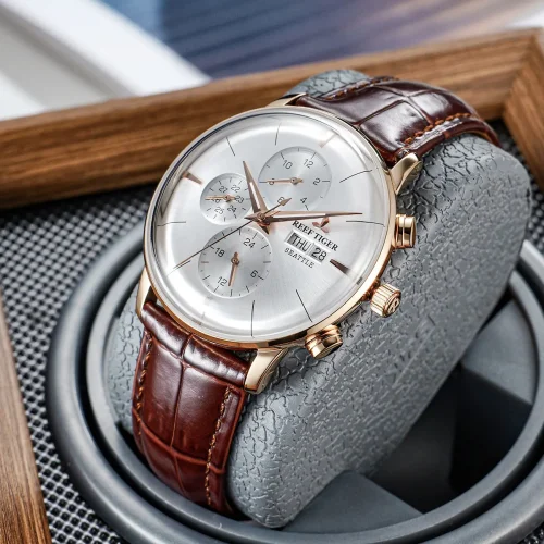 Reef Tiger RT Top Luxury Men's Watch White Dial Multi-Function Mechanical Wristwatch Relogio Masculino RGA1699