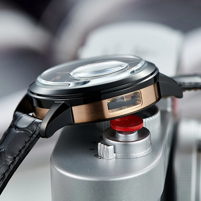 OBLVLO Luxury Retro 45mm Dial Skeleton Automatic Watches For Men Calfskin Strap Mineral Crystal Waterproof Mechanical Watch VM - Image 4