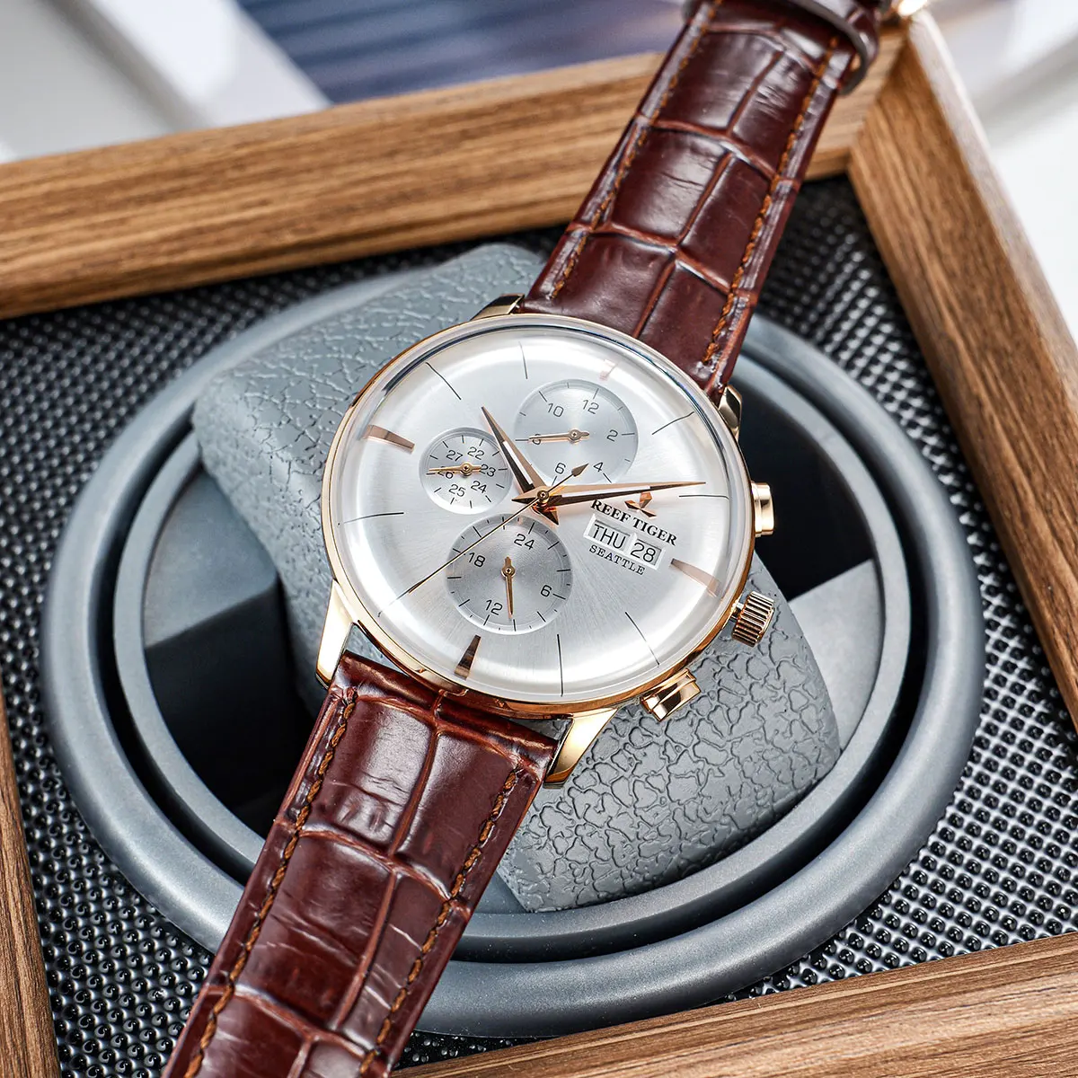 Reef Tiger RT Top Luxury Men's Watch White Dial Multi-Function Mechanical Wristwatch Relogio Masculino RGA1699 - Image 2