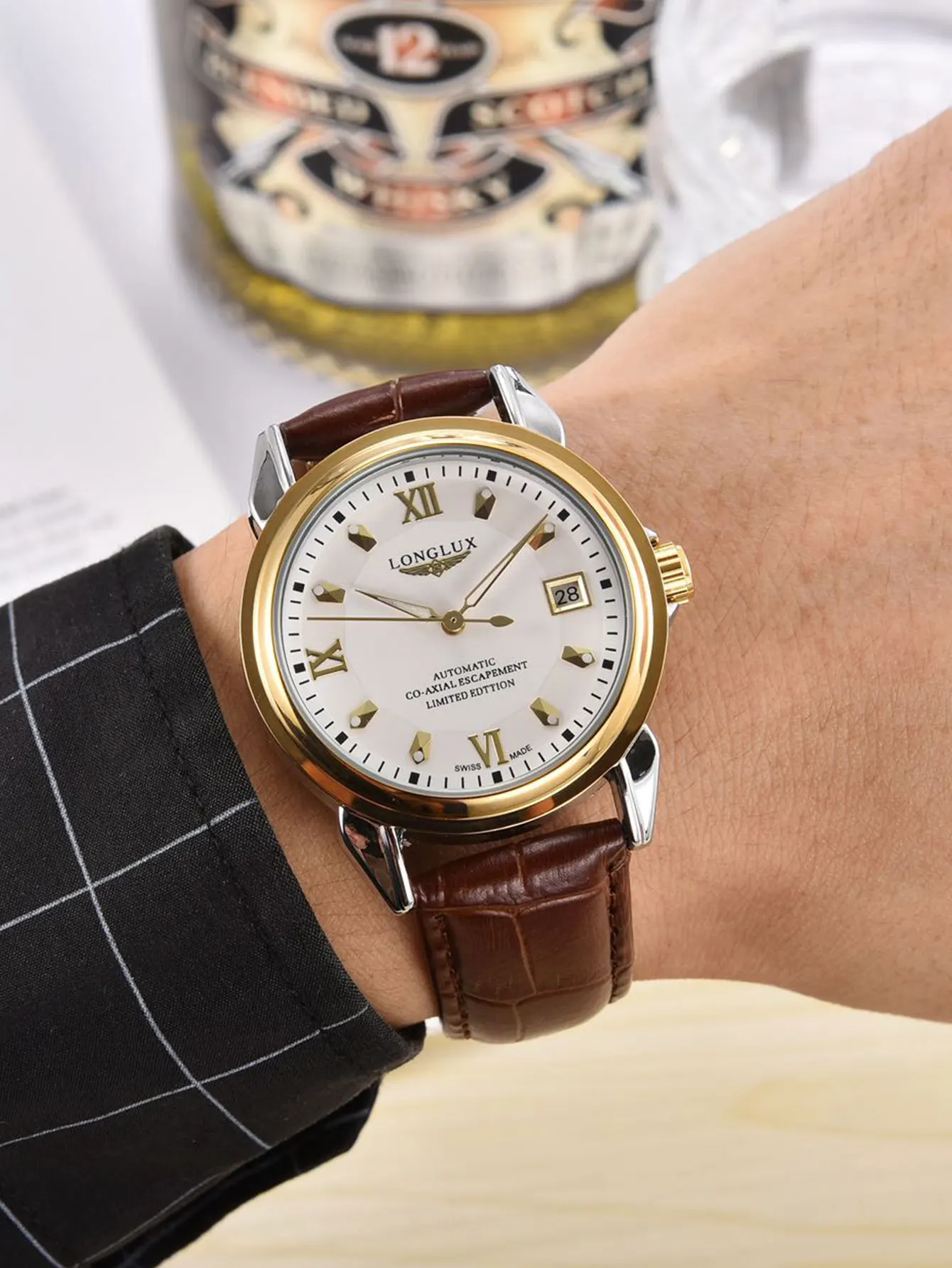 Men automatic watch date simple mechanical watches waterproof leather mens watch boyfriend gift - Image 4