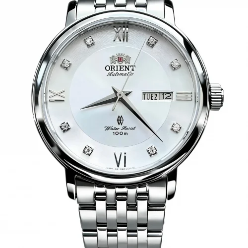 ORIENT Women's Automatic Mechanical Watch Stainless Steel Band Diamond Markers 100M Waterproof Day-Date Display Elegant